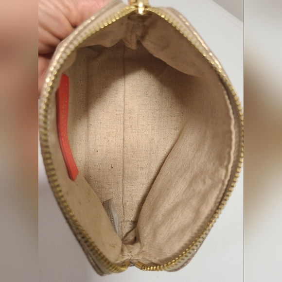 India Hicks Metallic Gold Leather Zip Top Cosmetic Accessory Pouch Clutch - Picture 14 of 16